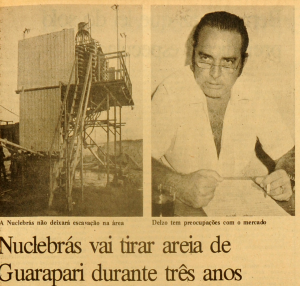 Diretor da Nuclemon, Delzo Marques, se posiciona sobre a permanência da empresa em Guarapari por mais três anos. A Gazeta, 7 de maio de 1983